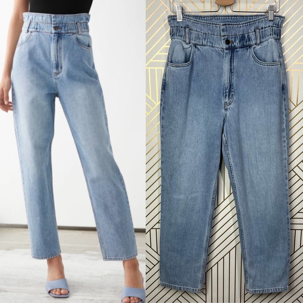 & Other Stories Paper Bag High-Waisted Jeans in Blue Denim Size US 30
